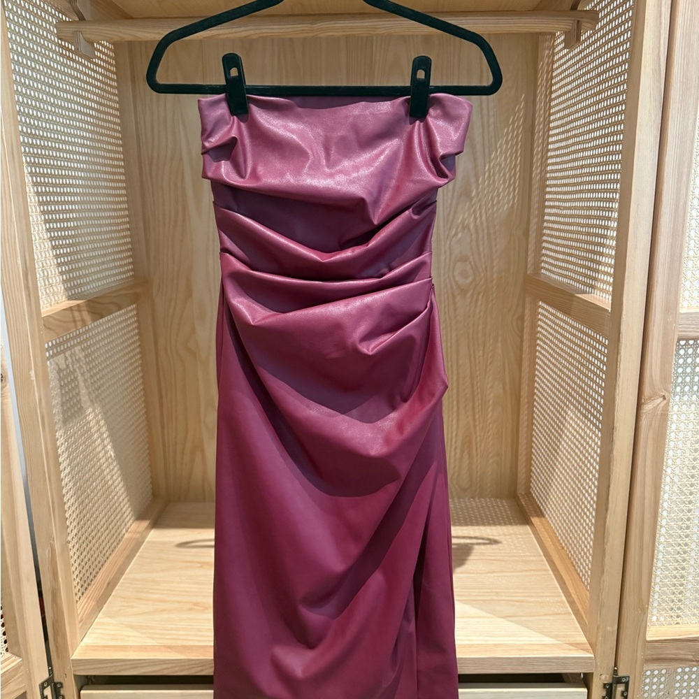 Ronny Kobo leather (faux) gathered strapless dress size XS